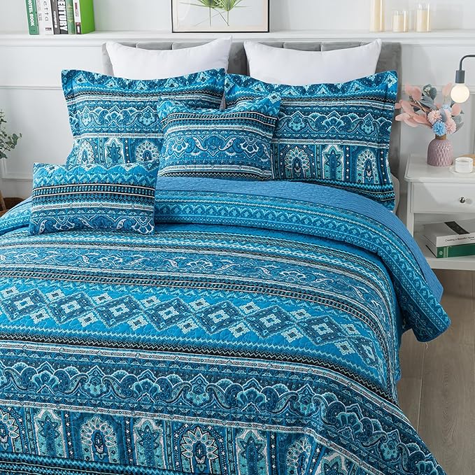 BEDIFANY Cotton Queen Quilt Sets, Lightweight Boho Queen Size Quilt Bedding Set with 2 Pillow Shams for Bed Decorations, Reversible Quilted Bedspread Coverlets for All Seasons