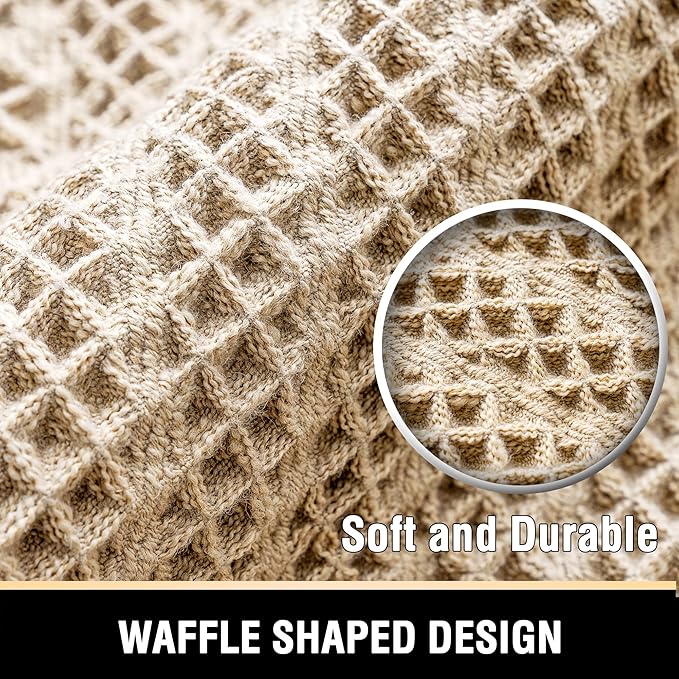 H.VERSAILTEX Waffle Bath Mat Super Absorbent Boho Bath Mat Non Slip Bath Rugs for Bathroom Floor Machine Washable Dry Fast Bathroom Rugs with Tassels, 17" x 24", Sand