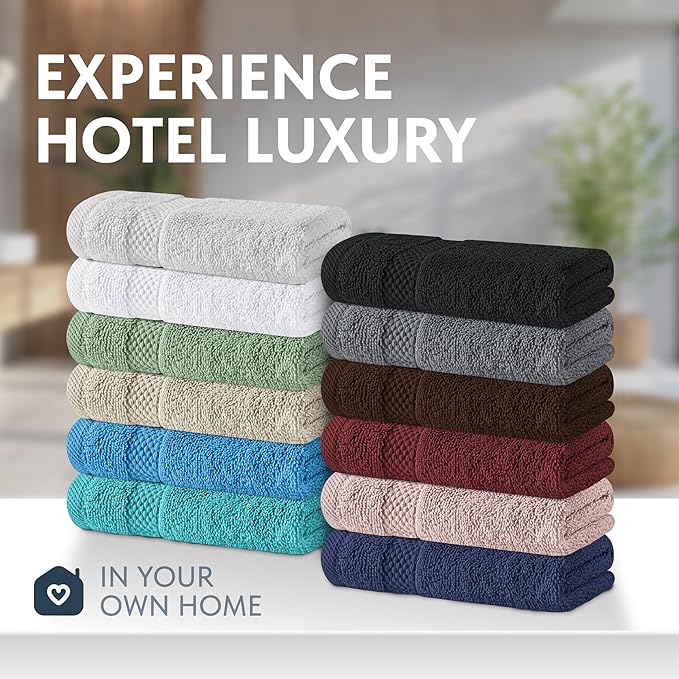 White Classic Luxury Cotton Washcloths 13x13 Inch - 650 GSM Turkish Cotton | Hotel, Spa, Bathroom Face Towel | 12 Pack, Multicolor