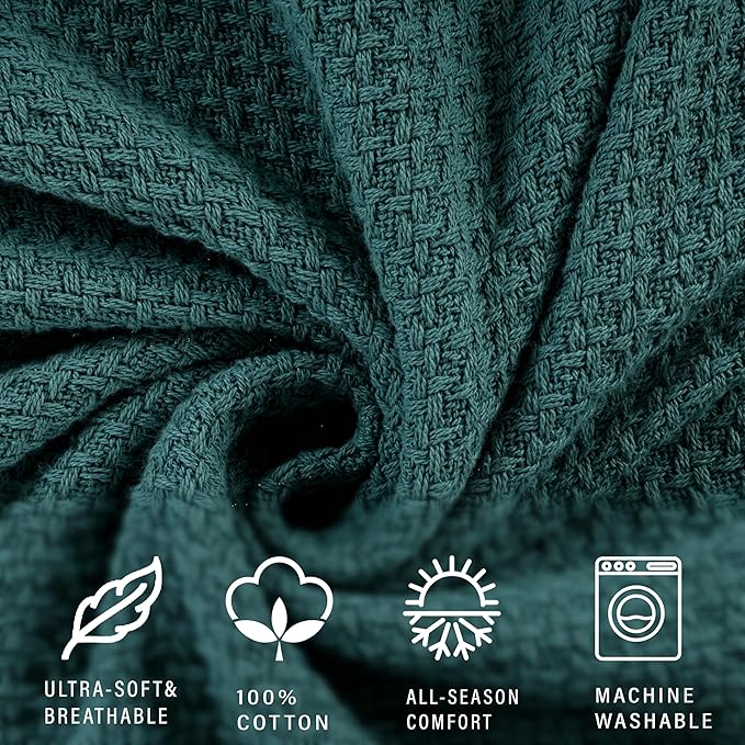HILLFAIR 100% Cotton Blanket for Bed, Soft Lightweight & Breathable Summer Oversize Cotton Blankets, Premium Cozy Throw Layers for Bed, Couch and Sofa: Wedgewood (120"x120")