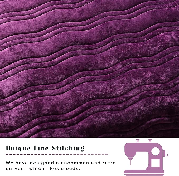 Velvet Quilt, Purple Bedding Comforter Sets, Luxury Plush Queen Comforter Set,Soft Plush Queen Bedspread, Machine Washable Coverlet, All-Season 3 Pieces