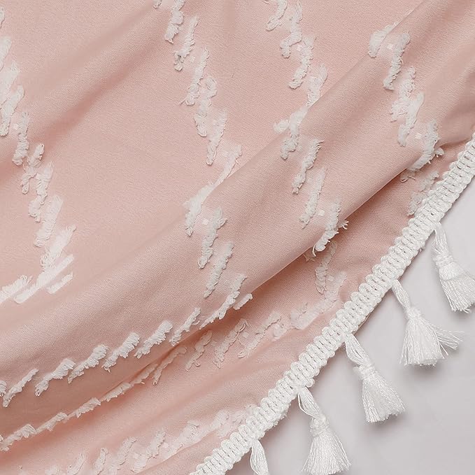 Small Stall Boho Pink Shower Curtain Woven Fabric 36 x 72 Half Size Tufted Chevron Striped Textured Modern Farmhouse Minimalist Shower Curtain for Bathroom
