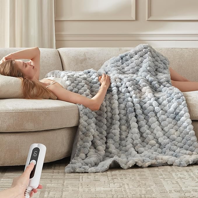 Heated Throw Blanket - Fast Heating 3D Jacquard Electric Heated Blanket, Cozy Heating Blanket with 6 Heating Settings & 4 Hours Auto-Off, Machine Washable, 50"x60", Tie-Dye Blue