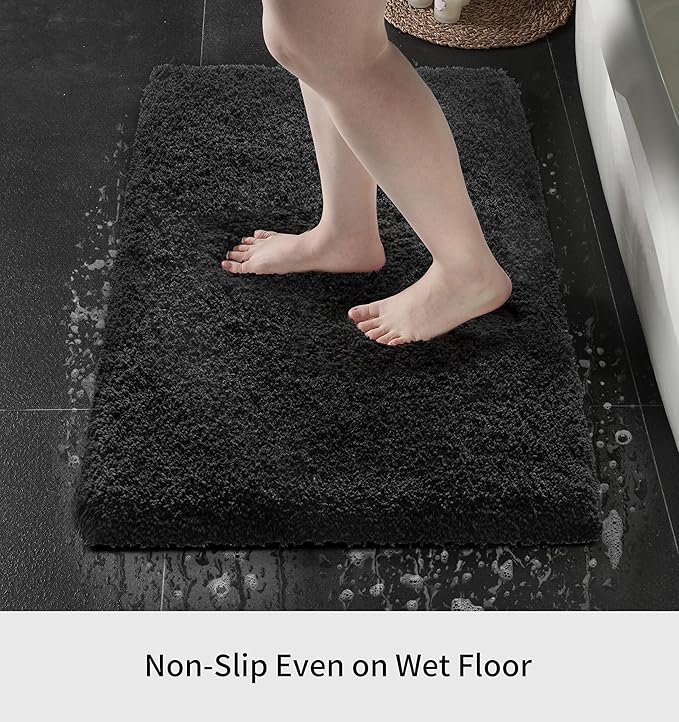 Black Bathroom Rug 24x36 Non Slip Fluffy Bath Mat for Bathroom Floor Washable Plush Luxury Bath Rug for Tub Soft Shaggy Shower Sink Mat