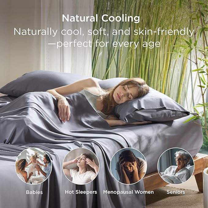Bedsure King Size Pillow Cases Set of 2, Cooling Pillow Cases King, Rayon Derived from Bamboo Dark Grey Pillowcases, Breathable & Silky Soft Bedding Pillow Covers with Envelope Closure, 20x36 Inches