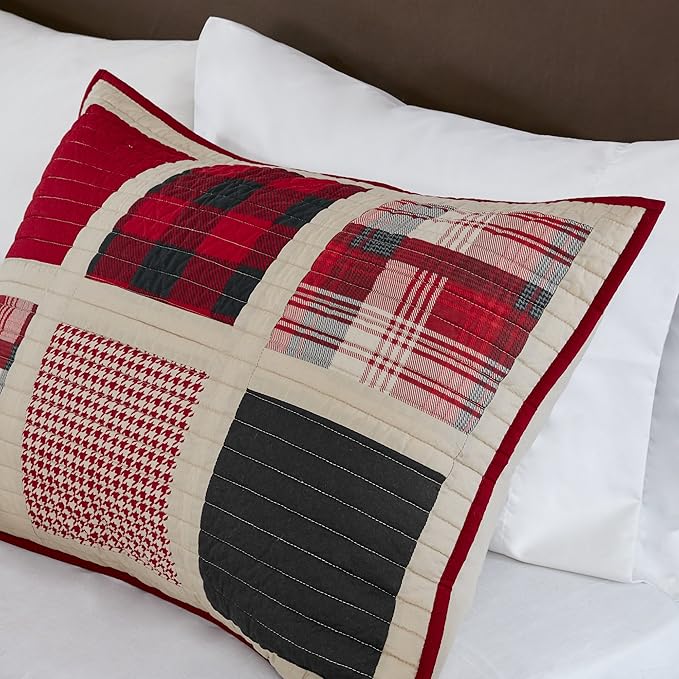 Woolrich Reversible Quilt Cabin Lifestyle Design - All Season, Breathable Coverlet Bedspread Bedding Set, Matching Shams, Oversized Full/Queen, Huntington Plaid Red, 3 Piece