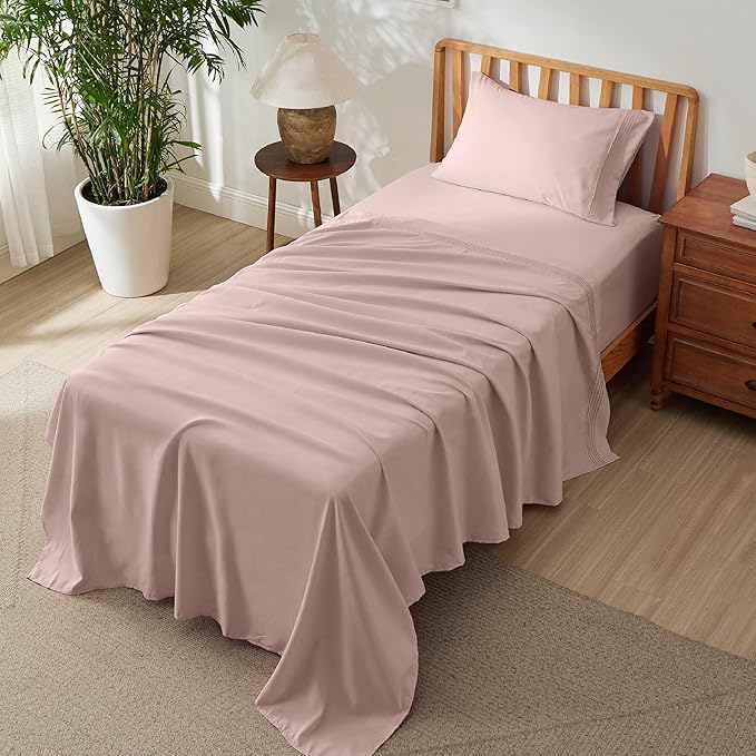 Bedsure Twin XL Sheets Dorm Bedding, GentleSoft Breathable Extra Long Twin Sheets & Pillowcases, Moisture Wicking Cooling, Deep Pocket Fits Mattress Up to 21 Inches Thick, Dusty Pink