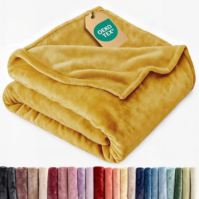 Ultra Soft Fleece Blanket Twin Size - Flannel Fleece Luxury Twin Blanket - Lightweight for Couch Bed Chair - Thick, Warm and Breathable - All Season Cozy Fuzzy, Anti-Static Microplush Bedding, Gold