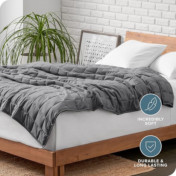 Bare Home Weighted Blanket Queen Size 22lb (60" x 80") for Adults - All-Natural 100% Cotton - Premium Heavy Blanket Nontoxic Glass Beads (Grey, 60"x80")