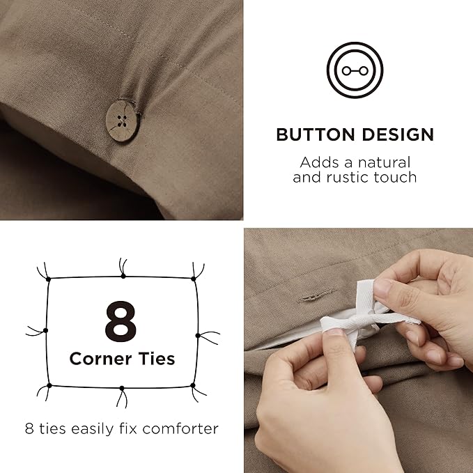 Bedsure Linen Duvet Cover King Size - Linen Cotton Blend Bedding Set, Soft & Cozy, 3 Pieces, 1 Duvet Cover 104x90 and 2 Pillowcases, Brown Color Cooling Bedding, Comforter Sold Separately