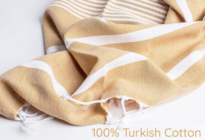 Premium Turkish Beach Towel – 100% Cotton, Quick Dry, Sand Free, Oversized Beach Towels 35”x67” – Ideal for Travel, Pool, and Beach Blanket – Honey Yellow Color