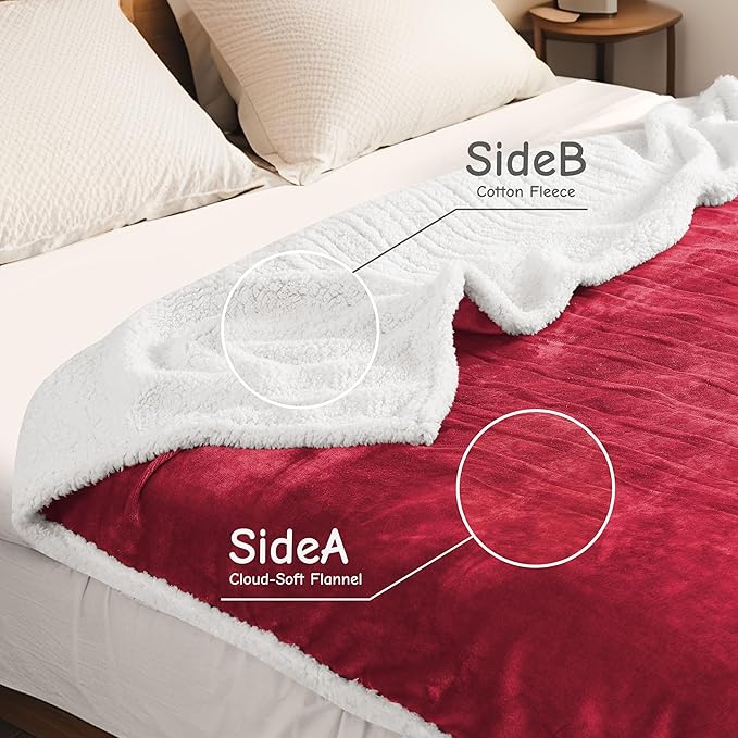 Electric Heated Blanket Throw Size 50"x60", Soft Flannel with Overheat Protection, 6 Adjustable Heat Settings & 3-Hour Auto-Off Timer, Fast Heating for Winter Comfort, Red