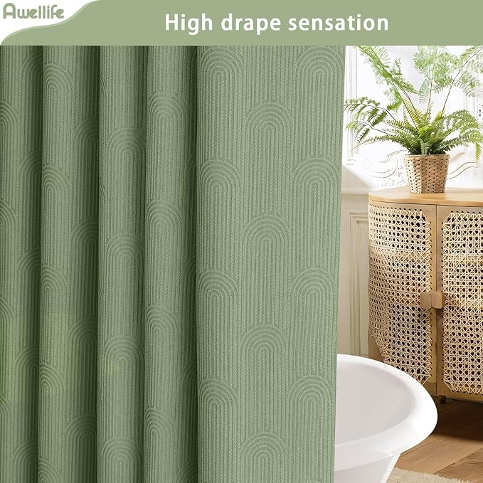 Awellife Sage Green Shower Curtains for Bathroom Cotton Fabric Touch Bohemian Mid Century Boho Minimalist Arch 72" L X 36" W