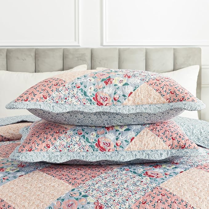 HoneiLife King Quilt Bedding Sets - Microfiber Quilt Set 3-Pieces,Lightweight Bedspreads Patchwork Coverlets Retro Bed Cover Quilt King Size All Season Quilts
