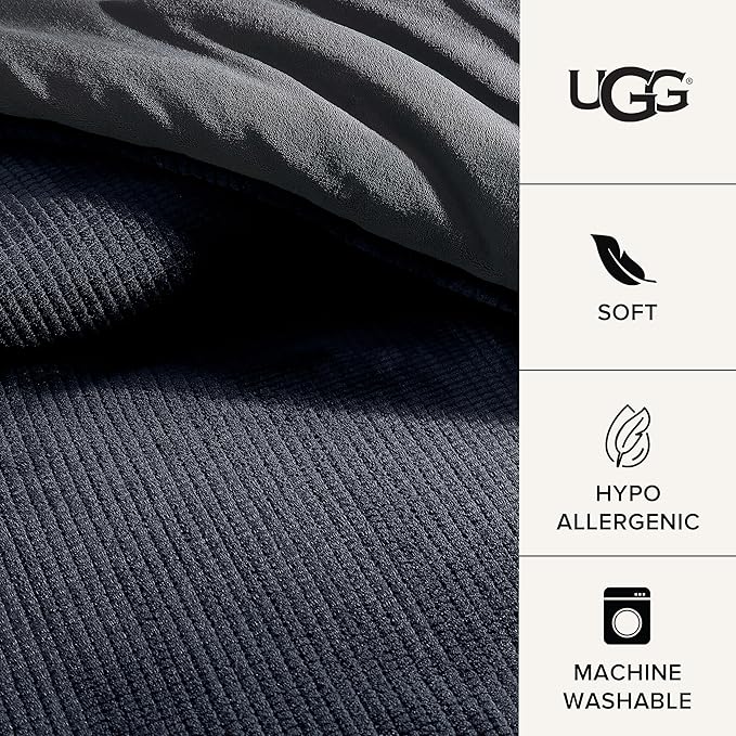 UGG Comforter Set 5 Piece Bed in a Bag with Throw Blanket, Decorative Pillow, Shams, and Reversible Comforter Hypoallergenic Washable Luxury Warm Fluffy Bedding Set, Navy Blue, King Size (Remina)