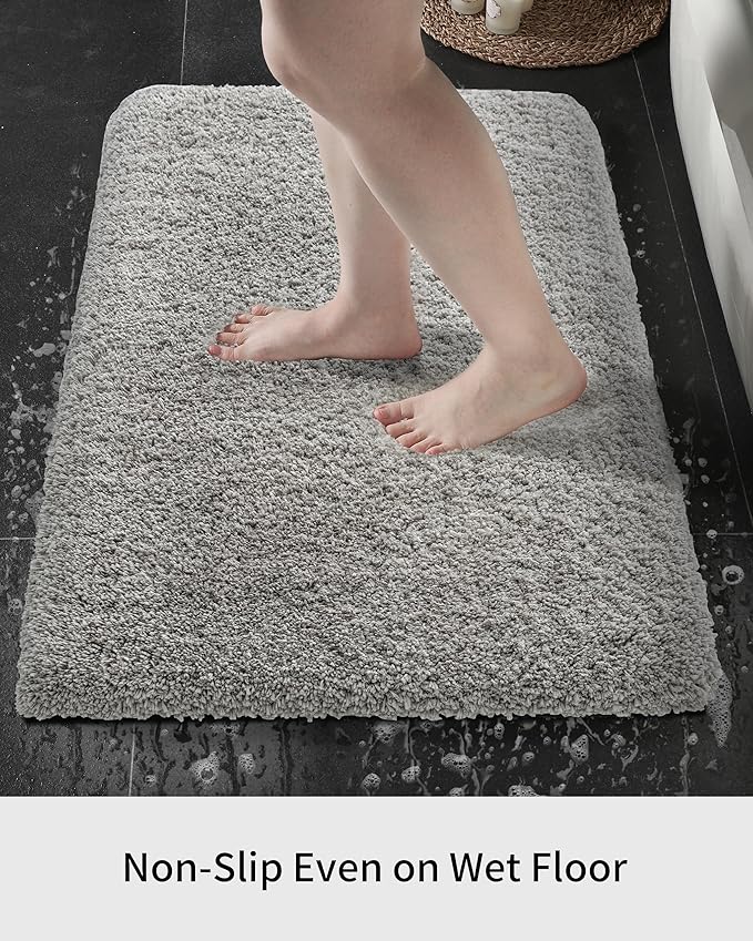 Gray Bathroom Rug 24x36 Non Slip Fluffy Bath Mat for Bathroom Floor Washable Plush Luxury Bath Rug for Tub Soft Shaggy Absorbent Shower Sink Mat
