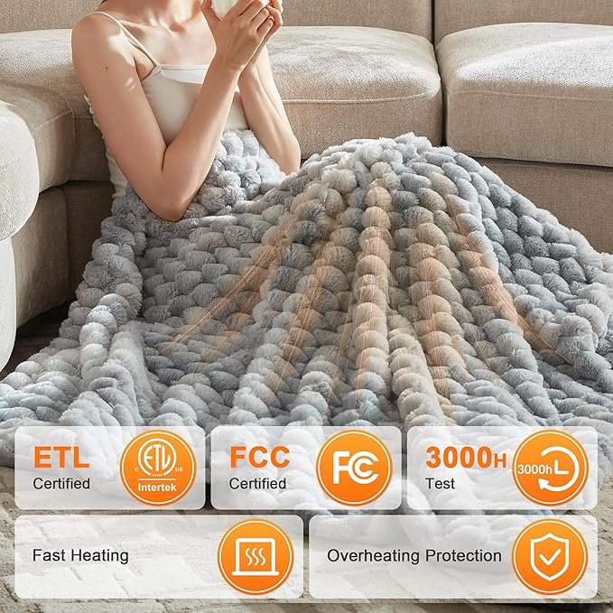 Heated Throw Blanket - Fast Heating 3D Jacquard Electric Heated Blanket, Cozy Heating Blanket with 6 Heating Settings & 4 Hours Auto-Off, Machine Washable, 50"x60", Tie-Dye Blue