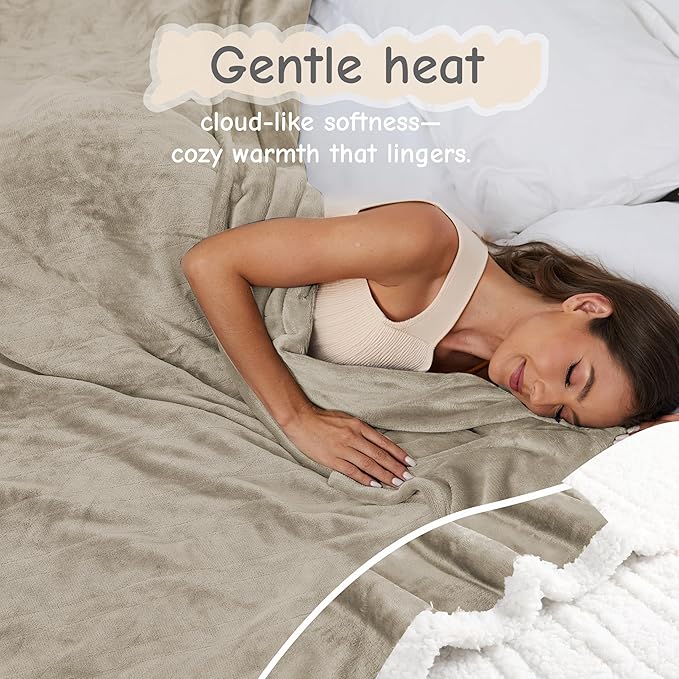 Electric Heated Blanket Queen Size 84"x90", Soft Flannel with Dual Controllers & Overheat Protection, 6 Adjustable Heat Settings & 10-Hour Auto-Off Timer, Fast Heating for Winter Comfort, Camel