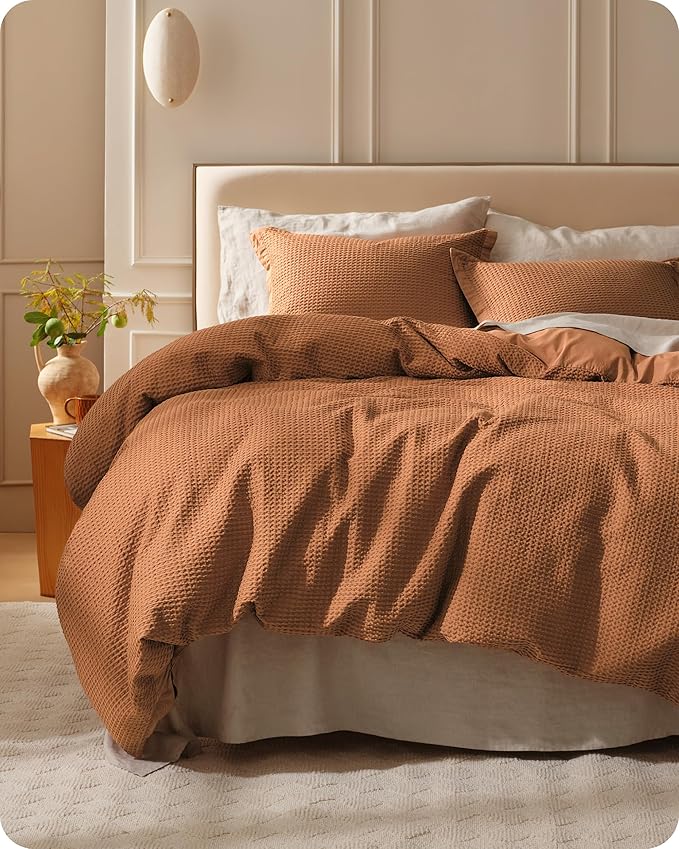 Bedsure Cotton Duvet Cover King - 100% Cotton Waffle Weave Hazel Duvet Cover King Size, GentleSoft™ and Breathable Bedding Set for All Season, 3 Pieces, 104"x90"