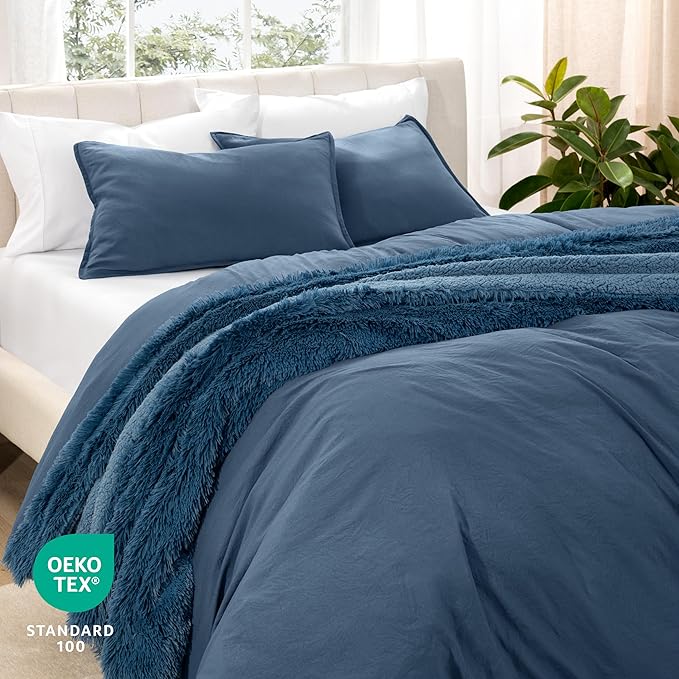 Bare Home Microfiber Duvet Cover Set - Ultra Soft Washed Microfiber - Queen Size - Linen-Like Look - Easy Care - Breathable Fabric - Our Softest Duvet Cover Set (Queen, Bering Sea)