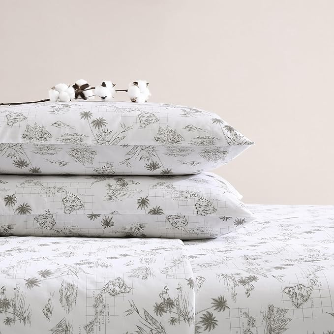 Tommy Bahama - King Sheets, Cotton Percale Bedding Set, Crisp & Cool, Stylish Bedding Set (Vintage Map Brown, King)