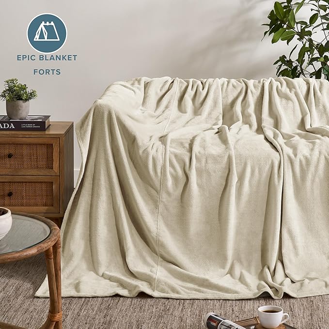 Bare Home Fleece Blanket - Giant Size - Ultra-Soft Lightweight for Bed, Sofa, and Couch - Luxury Microplush - Cozy Warm Blanket (Giant, Oyster)
