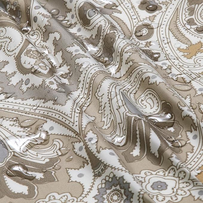 Fabric Shower Curtain, Beige and Grey Printed Boho Paisley Damask Pattern Shower Curtains for Bathroom, Waterproof Bathroom Curtains, 72" W x 72" H