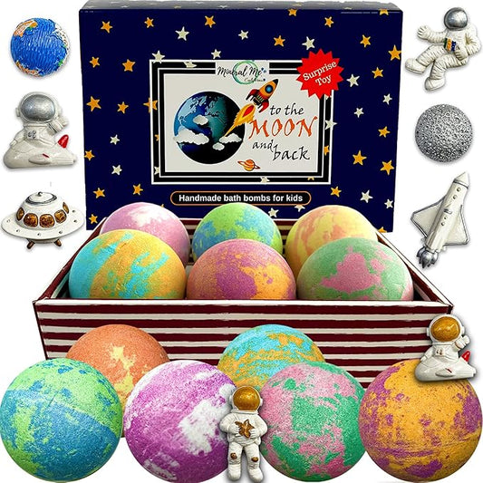 Galaxy Bath Bombs for Kids with Surprise Inside - Organic Bubble Bath Bombs with Educational Outer Space Planet Toys. Gentle, Natural & Kids Friendly - Stocking Stuffers Christmas Gifts for Toddlers