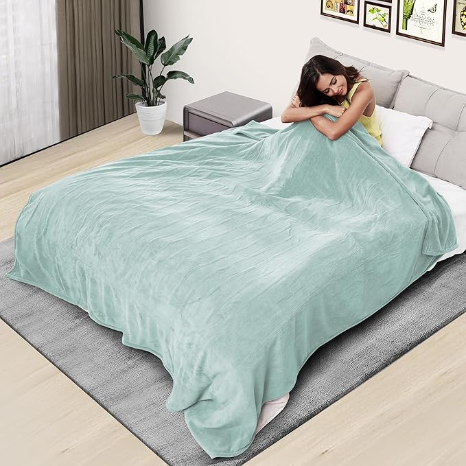 Electric Heated Blanket 84"x90" Queen Size, Soft Coral Fleece, Dual Controllers with 4 Heating Levels and 10 Hours Auto-Off, Machine Washable, Cozy Plush Fabric for Home, Mint Green