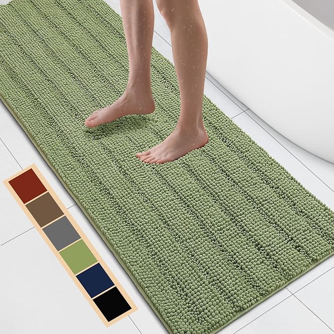 Bcoimo 70"×24" Chenille Bath Mat – Non-Slip with Backing Bath Rug Ultra-Absorbent and Machine Washable Bathroom Mat Quick-Dry Design. Ideal for Bathroom and Tub Areas
