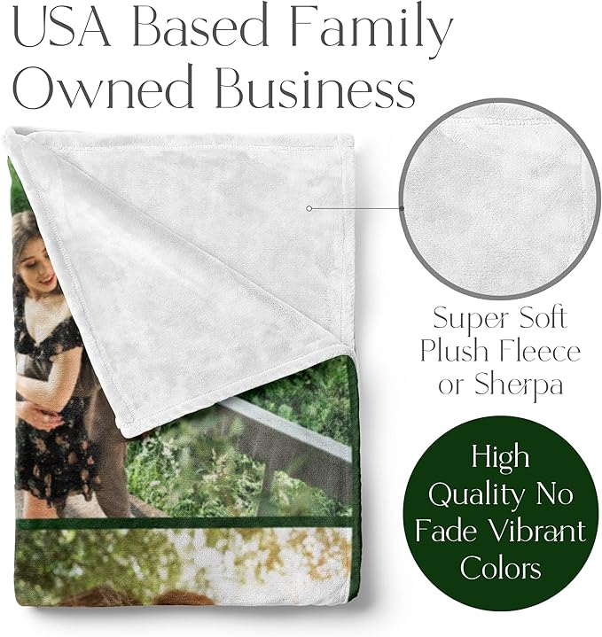 Ships Next Day, Custom Blanket with Picture - Printed in USA, Personalized Photo Blanket (Fleece – 60x80)