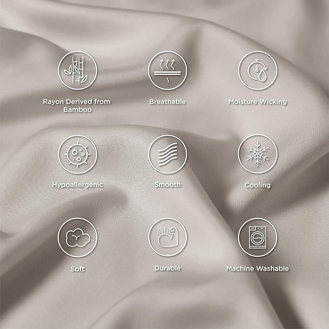 Bedsure Cooling Pillow Cases Standard Size, Rayon Derived from Bamboo Standard Pillowcases, Line Pillow Cases Set of 2, Breathable & Soft Bedding Pillow Covers with Envelope Closure, 20x26 Inches
