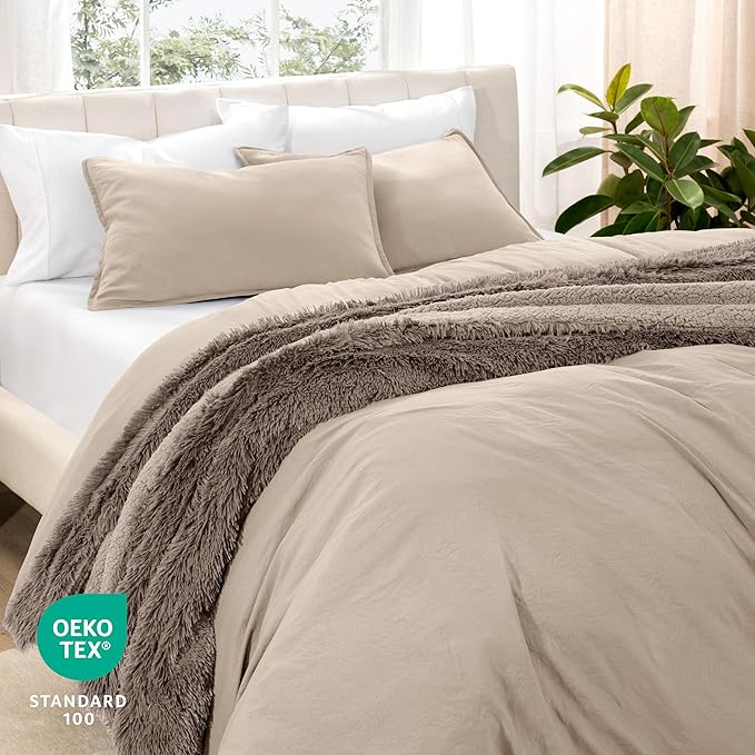 Bare Home Washed Duvet Cover - Oversized Queen - Premium 1800 Ultra-Soft Brushed Microfiber - Hypoallergenic, Easy Care, Stain Resistant (Oversized Queen, Sand-washed Pebble Beach)