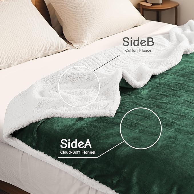 Electric Heated Blanket Throw Size 50"x60", Soft Flannel with Overheat Protection, 6 Adjustable Heat Settings & 3-Hour Auto-Off Timer, Fast Heating for Winter Comfort, Dark Green