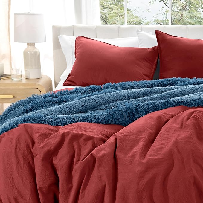 Bare Home Microfiber Duvet Cover Set - Ultra Soft Washed Microfiber - Twin/Twin Extra Long - Linen-Like Look - Easy Care - Breathable Fabric - Our Softest Duvet Cover Set (Twin/Twin XL, Rosewood)