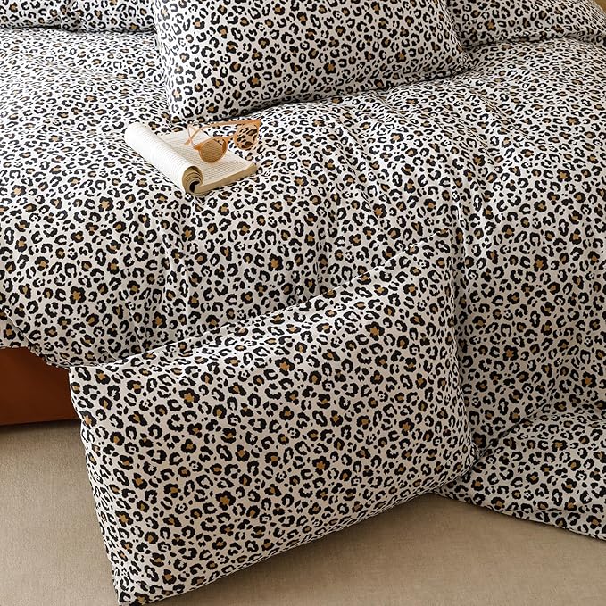 Cottonight Leopard Comforter Set Queen Animal Cheetah Print Bedding Set 3 Pieces Leopard Print Comforter Fluffy Soft Bedding Set Women Men Queen Comforter with 2 Pillowcases