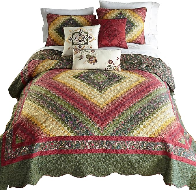 Donna Sharp Contemporary Polyester Quilt with Spice Postage Stamp Design - 1-Piece King Size Quilt, Machine Washable, Perfect for Any Decor Theme