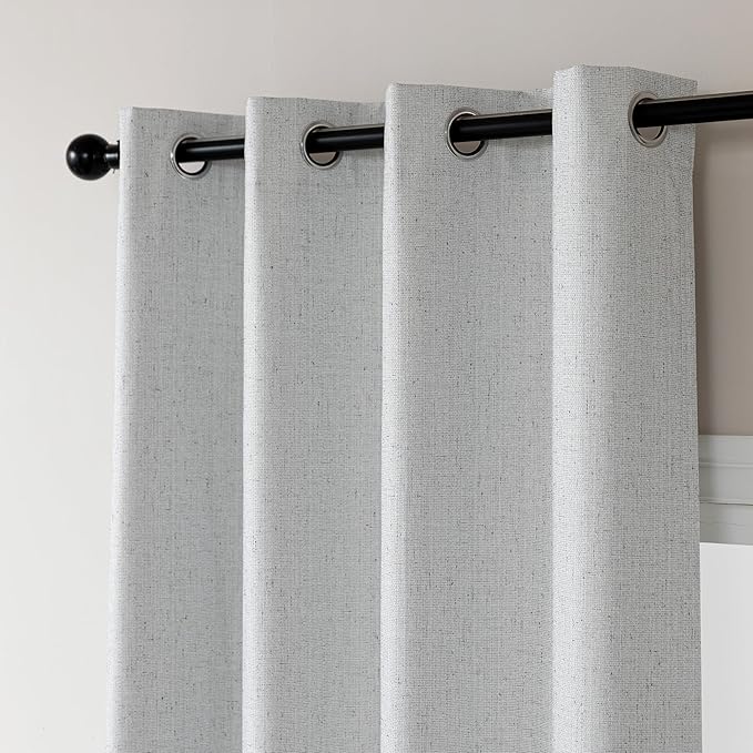 Amazon Basics Faux Linen Blackout Curtains for Bedroom and Living Room, 2-Piece Set with Grommets, 42" W x 84" L, White