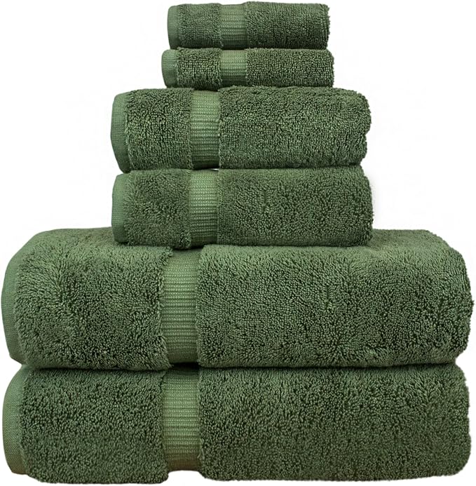 BC BARE COTTON Luxury Hotel & Spa Quality Collection, Highly Absorbent & Quick Dry 100% Turkish Cotton, 750+ GSM, Eco Friendly Towel, Dobby Border Towels (6 Piece, Moss)