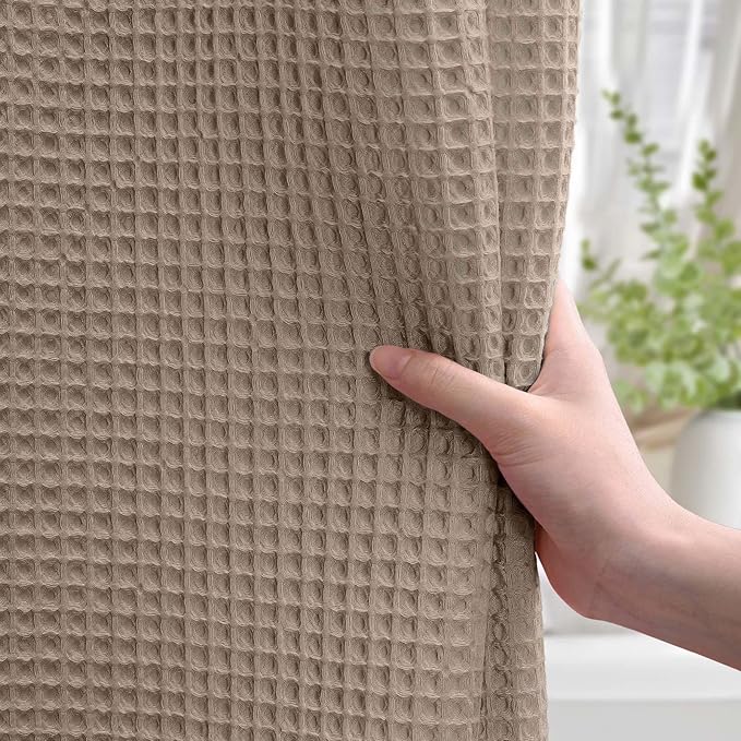 Extra Long Waffle Shower Curtain - Beige Cotton Texture Fabric Heavyweight Shower Curtain for Bathroom,72Wx90L