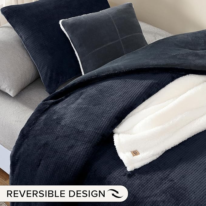 UGG Twin Comforter Set 4 Piece Bed in a Bag with Throw Blanket, Decorative Pillow Sham and Reversible Comforter Hypoallergenic Washable College Dorm Bedding, Twin XL, Blue (Remina)