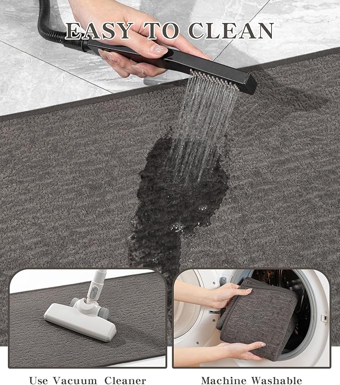 chakme Bathroom Rug Sets 3 Piece, Ultra Thin Bath Mat Quick Dry Bath Mat Set, Absorbent Bath Mat for Bathroom Non Slip Machine Washable, (Dark Grey, 3 Piece)