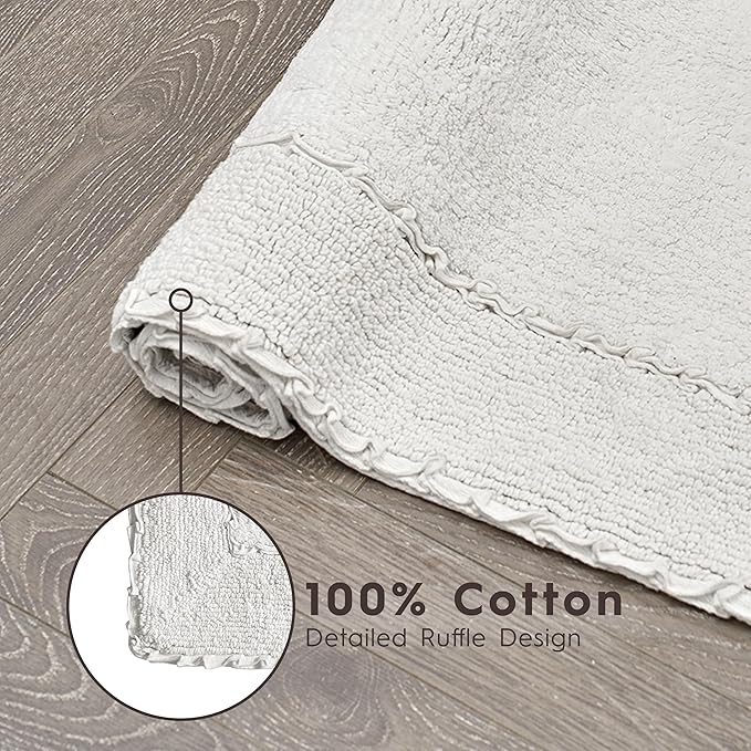 Laura Ashley Ruffle Border 100% Cotton Bath Rug, White, 20"x 34"