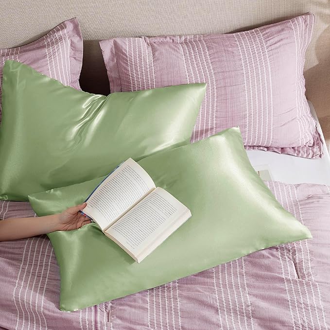 Bedsure Satin Pillowcase with Zipper, Similar to Silk Pillow Cases 2 Pack, Satin King Pillow Cases Set of 2, Silky & Soft Pillow Covers for Hair and Skin, Gifts for Women Men, Sage Green, 20x36 Inches