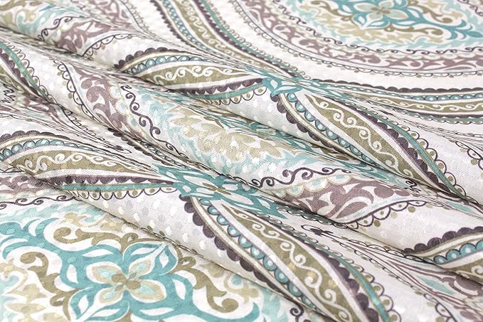 Serafina Home Hotel Quality Fabric Bathroom Shower Curtain: Modern Damask Paisley - Beige, Green and Taupe (72 x 70 inches)