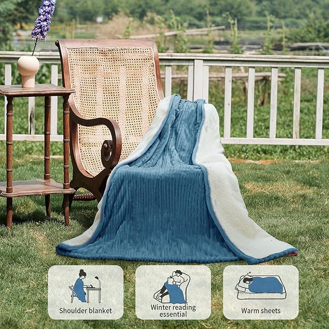 Heated Blanket Electric Throw 50”X60”-Heating Blanket with 5 Heat Settings-3 Hours Auto Off,ETL Certified,Machine Washable (Blue)