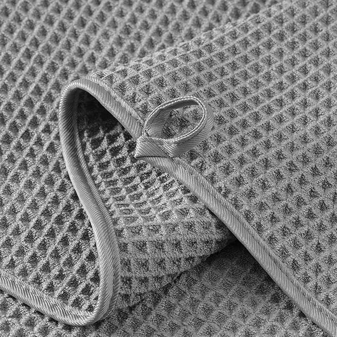 New Microfiber Waffle Bath Towels, 2 Pieces, Oversized, Soft, Absorbent, Fast Drying, Lint Free (Gray+White)