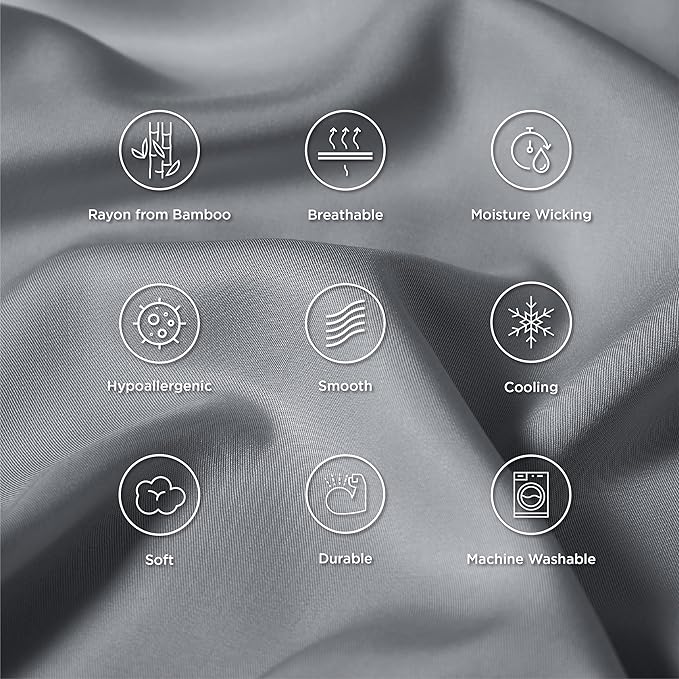 Bedsure Pillow Cases Queen, Cooling Pillow Cases, Rayon Derived from Bamboo Silver Grey Pillowcases Queen Size Set of 2, Soft & Breathable Bedding Pillow Covers with Envelope Closure, 20x30 Inches