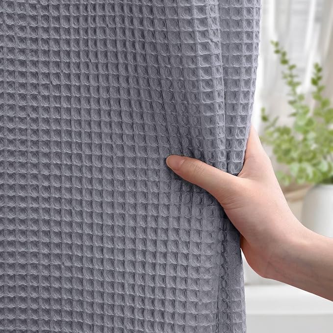 Extra Long Waffle Shower Curtain - Grey Cotton Texture Fabric Heavyweight Shower Curtain for Bathroom,72Wx84L