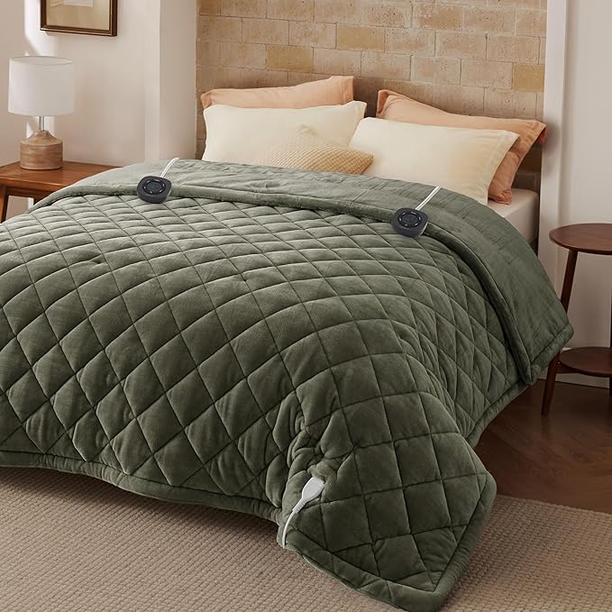 Bedsure Electric Blanket King Size - Dual Control Heated Weighted Blanket King with 10 Heat Settings, Fast Heating with 10 Time Settings (100x90 inches, Olive Green)